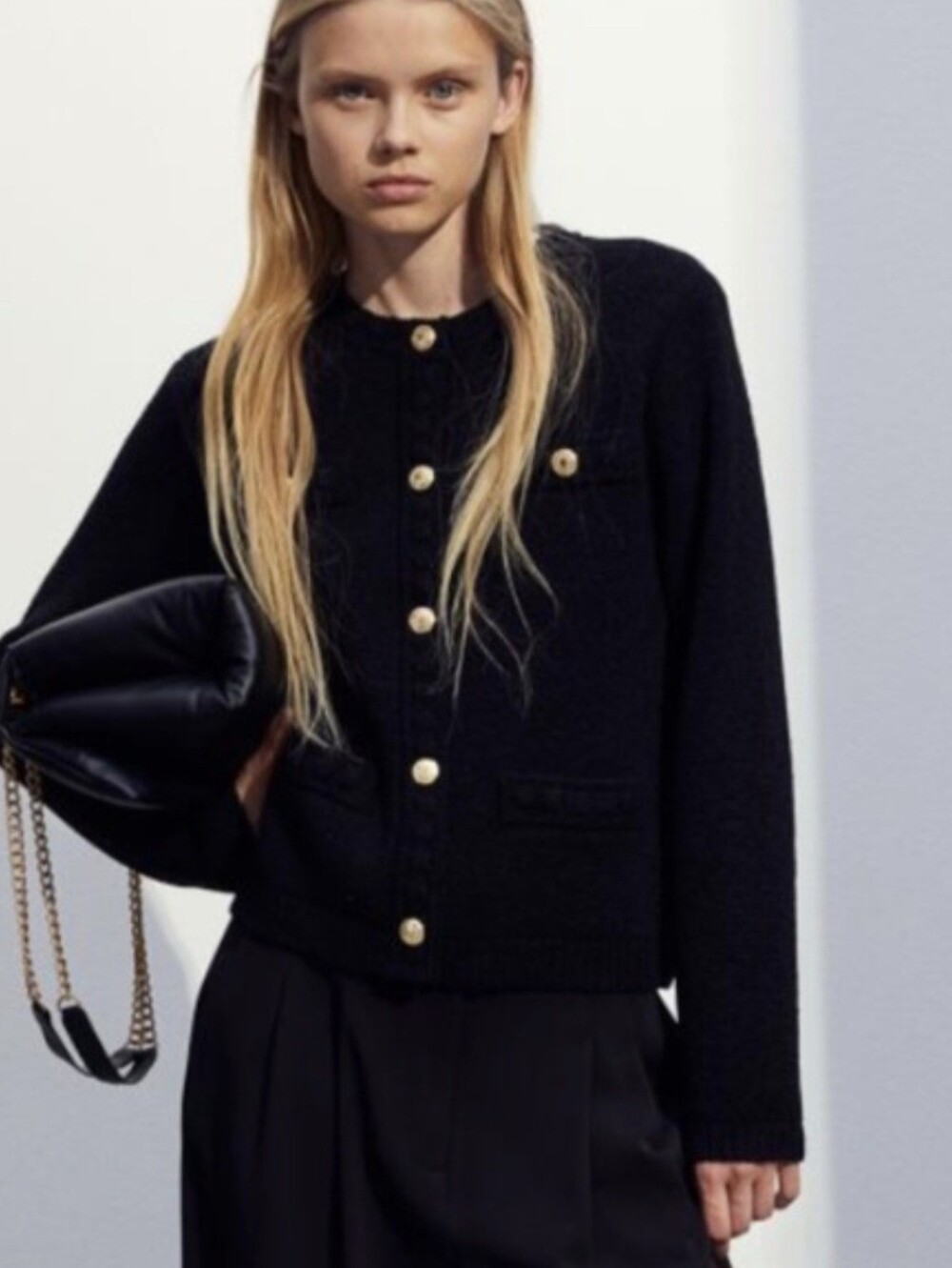 H&M Black Knit Button-Front Cardigan with Gold Buttons Medium